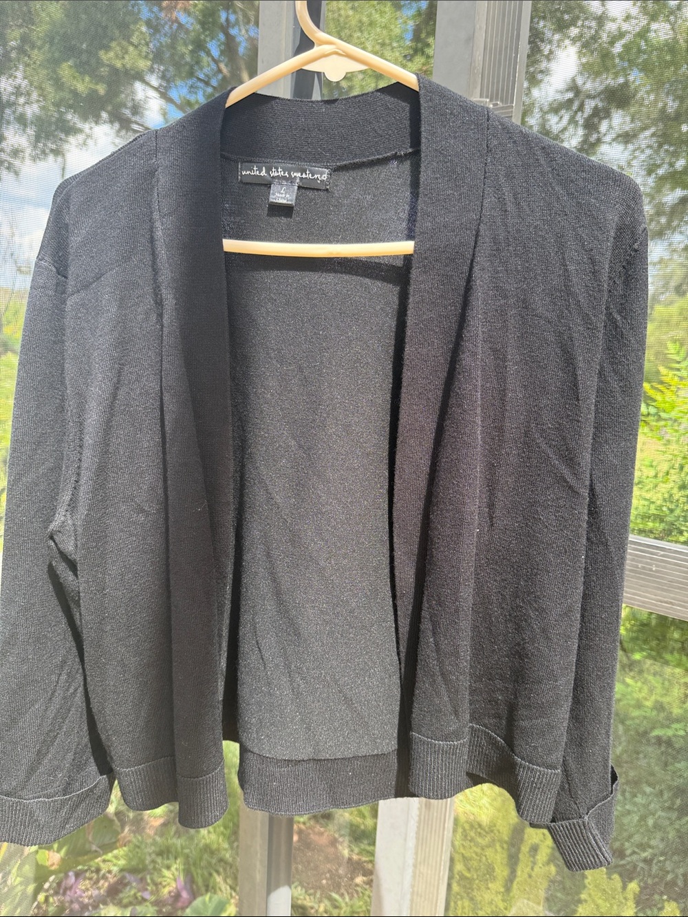united states sweaters Black Open-Front Knit Blazer Cardigan 3/4 sleeve